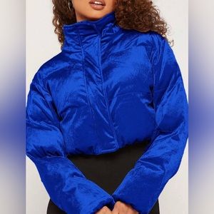 SHEIN crop puff coat royal blue